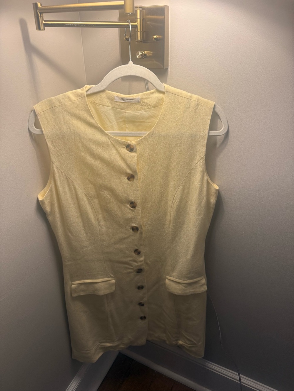 Peppermayo Pale Yellow Sleeveless Button-Front Tunic Vest
